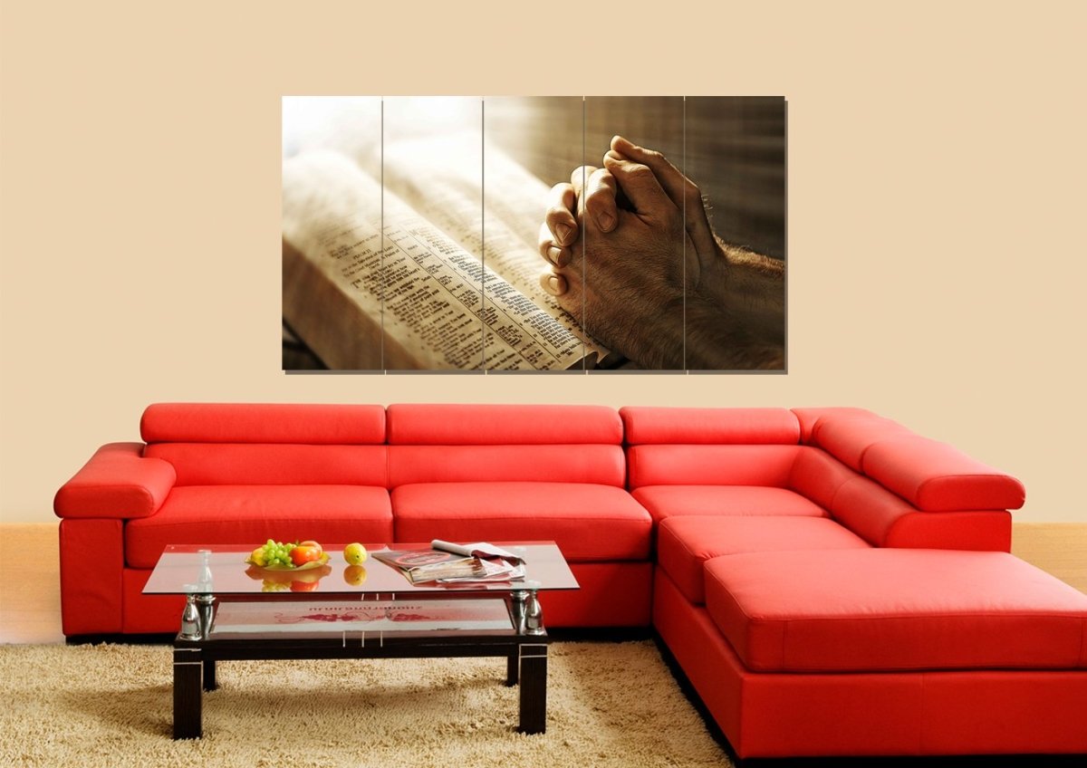 Sunshine On Holy Bible & Praying Hands Wall Art - Christian Canvas Wall Art