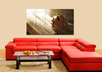 Sunshine On Holy Bible & Praying Hands Wall Art - Christian Canvas Wall Art