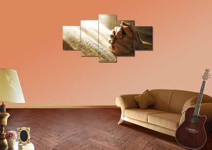 Sunshine On Holy Bible & Praying Hands Wall Art - Christian Canvas Wall Art