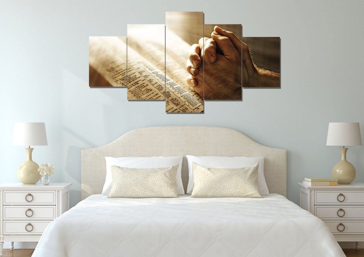 Sunshine On Holy Bible & Praying Hands Wall Art - Christian Canvas Wall Art