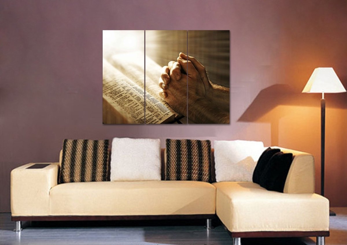 Sunshine On Holy Bible & Praying Hands Wall Art - Christian Canvas Wall Art