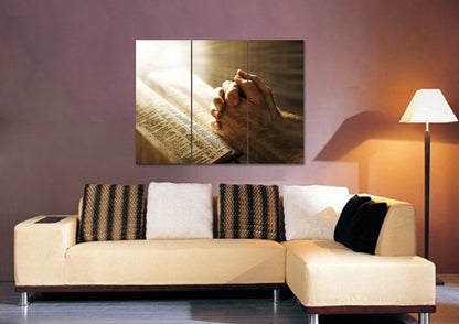 Sunshine On Holy Bible & Praying Hands Wall Art - Christian Canvas Wall Art