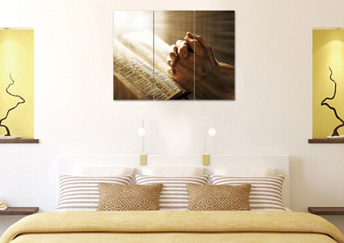 Sunshine On Holy Bible & Praying Hands Wall Art - Christian Canvas Wall Art