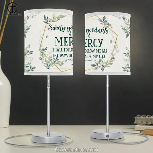Surely Goodness And Mercy Psalm 236 Bible Verse Table Lamp For Bedroom - Christian Room Decor