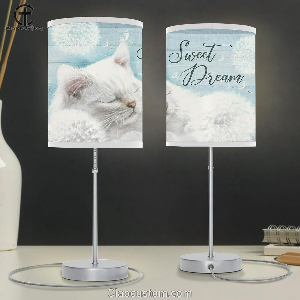 Sweet Dream Dandelion White Cat Table Lamp For Bedroom - Bible Verse Table Lamp - Religious Room Decor