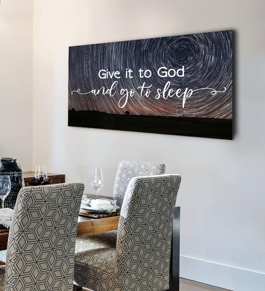 Swirly Stars Give It To God And Go To Sleep Sign, Wall Art & Decor - Christian Canvas Wall Art