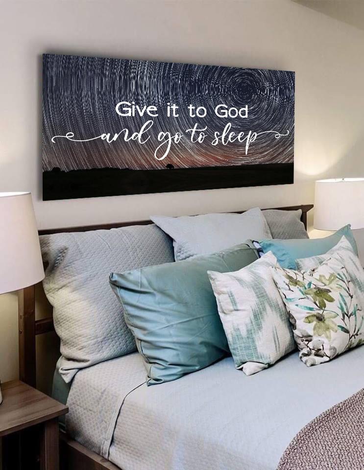 Swirly Stars Give It To God And Go To Sleep Sign, Wall Art & Decor - Christian Canvas Wall Art
