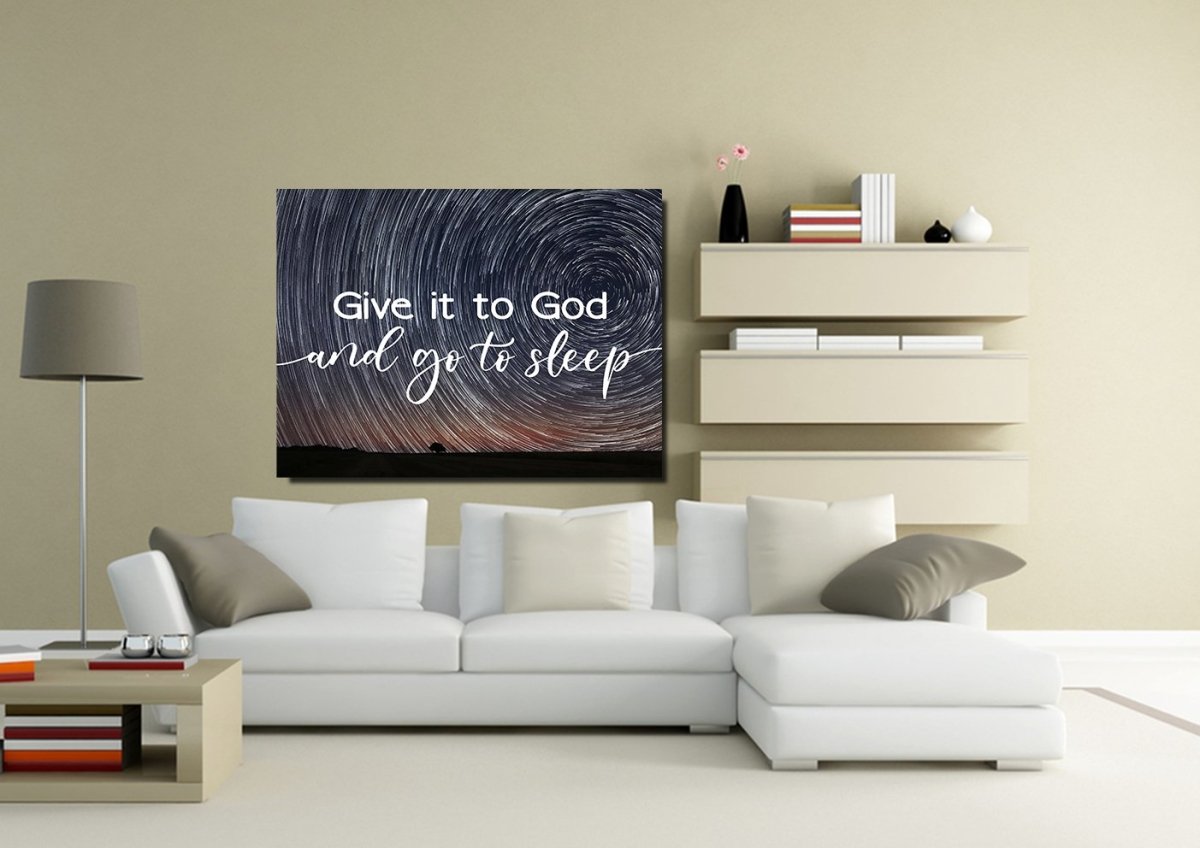 Swirly Stars Give It To God And Go To Sleep Sign, Wall Art & Decor - Christian Canvas Wall Art