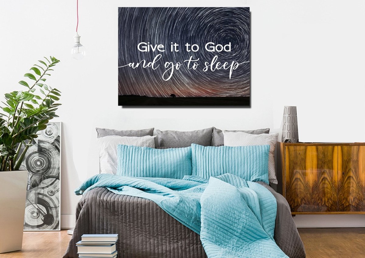 Swirly Stars Give It To God And Go To Sleep Sign, Wall Art & Decor - Christian Canvas Wall Art