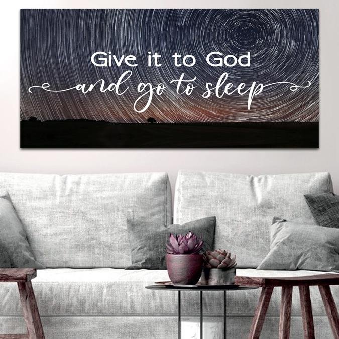 Swirly Stars Give It To God And Go To Sleep Sign, Wall Art & Decor - Christian Canvas Wall Art