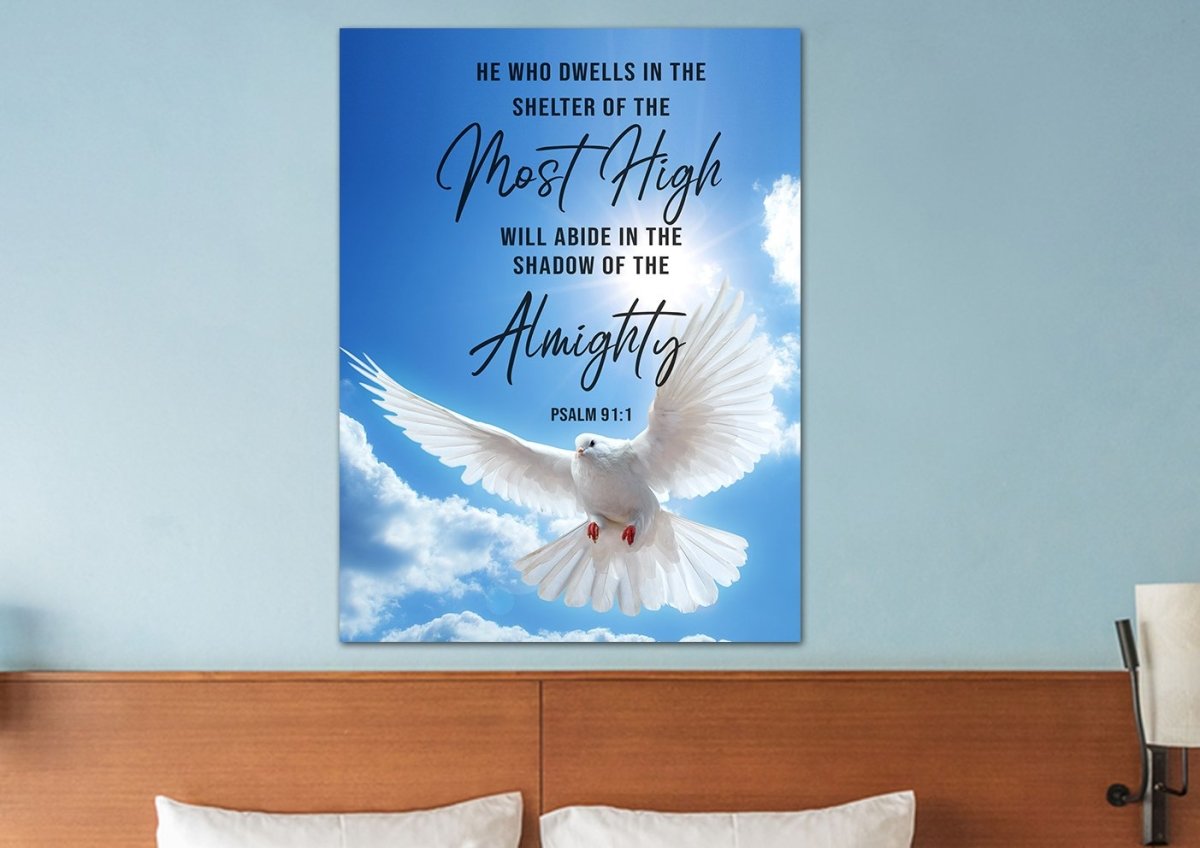 Swooping Dove & Psalm 911 Canvas Wall Art
