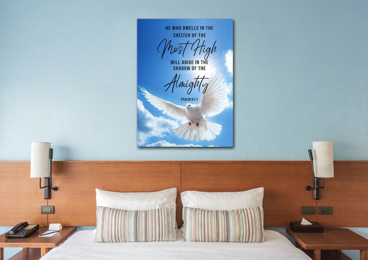Swooping Dove & Psalm 911 Canvas Wall Art