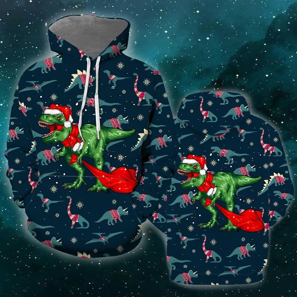 T-Rex Christmas All Over Print 3D Hoodie For Men And Women, Christmas Gift, Warm Winter Clothes, Best Outfit Christmas