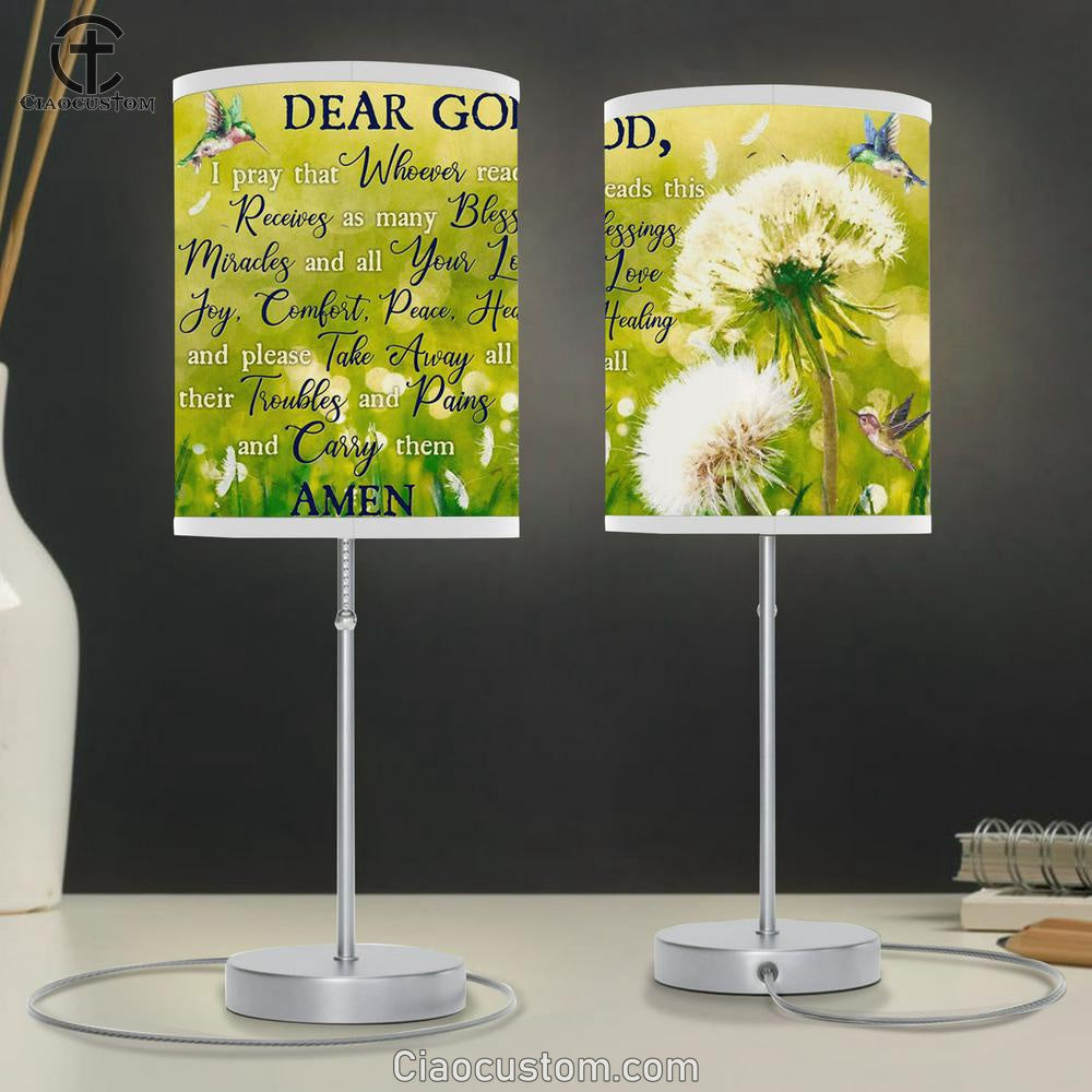 Take Away All Their Troubles And Pains And Carry Them Hummingbird Dandelion Large Table Lamp - Christian Table Lamp Prints Art