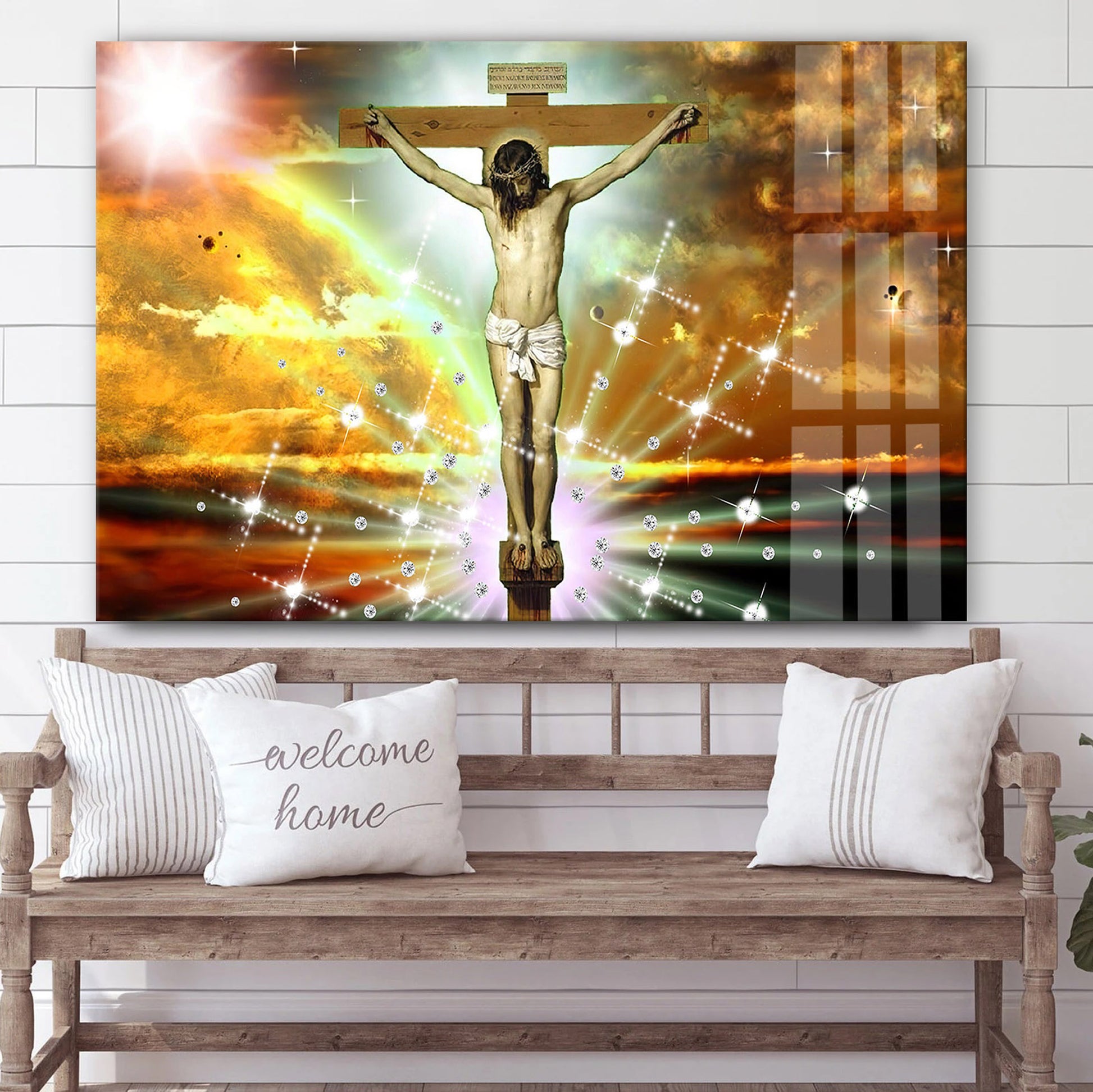 Tempered Glass Handmade Crystals Wall Art Cross Wall - Canvas Picture - Jesus Canvas Pictures - Christian Wall Art