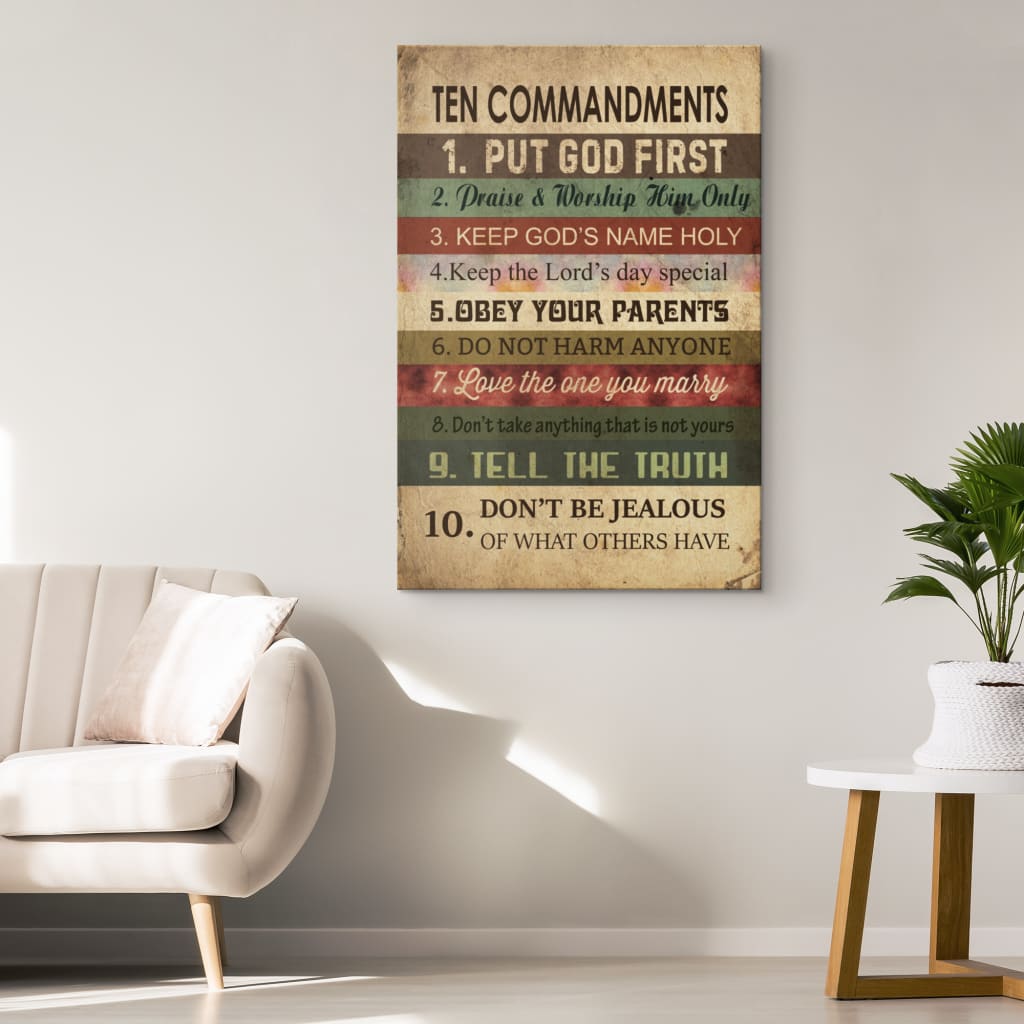 Ten Commandments - Christian Canvas Art - Bible Verse Canvas - Scripture Wall Art