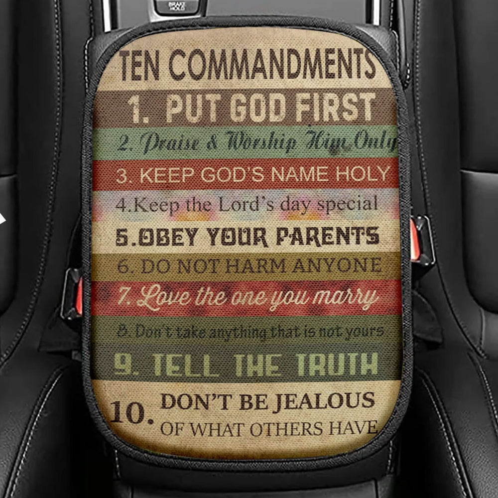 Ten Commandments Christian Seat Box Cover, Bible Verse Car Center Console Cover, Scripture Car Interior Accessories