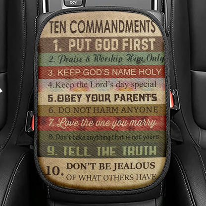 Ten Commandments Christian Seat Box Cover, Bible Verse Car Center Console Cover, Scripture Car Interior Accessories
