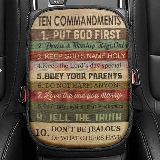 Ten Commandments Christian Seat Box Cover, Bible Verse Car Center Console Cover, Scripture Car Interior Accessories