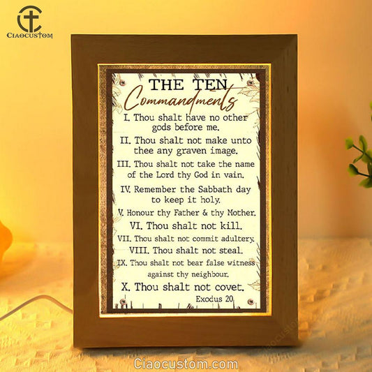 Ten Commandments Frame Lamp Prints - Christian Wall Decor - Scripture Night Light