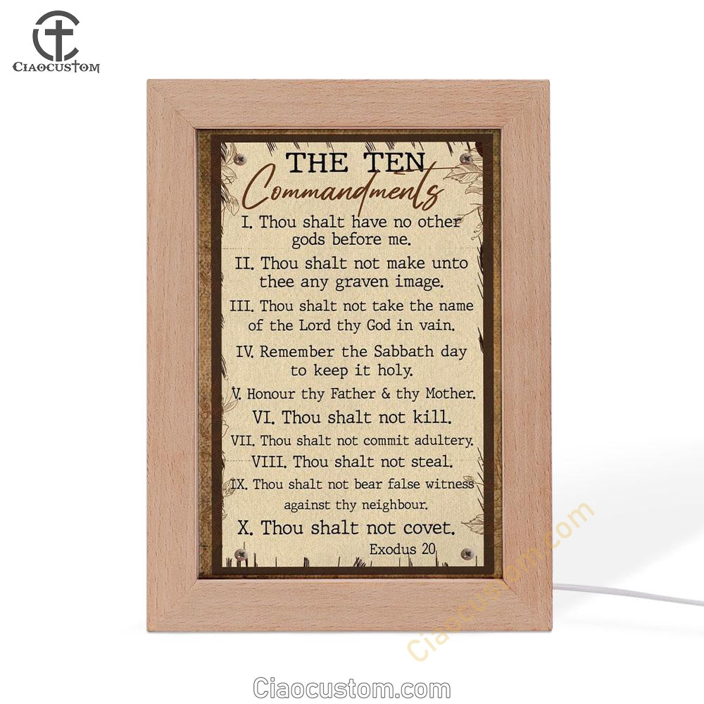 Ten Commandments Frame Lamp Prints - Christian Wall Decor - Scripture Night Light