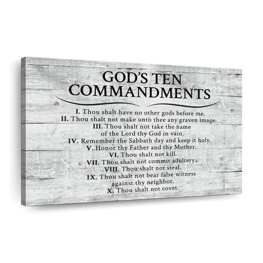 Ten Commandments Gray Canvas Wall Art - Christian Canvas Wall Art - Religious Wall Art Canvas