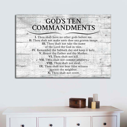 Ten Commandments Gray Canvas Wall Art - Christian Canvas Wall Art - Religious Wall Art Canvas