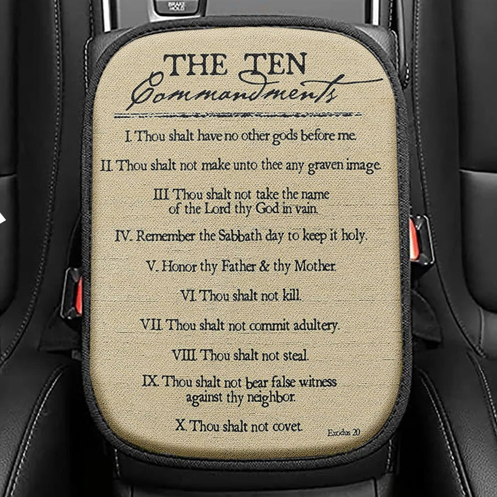 Ten Commandments Seat Box Cover, Christian Car Center Console Cover