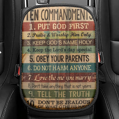 Ten Commandments Seat Box Cover, Christian Car Center Console Cover, Inspirational Car Interior Accessories