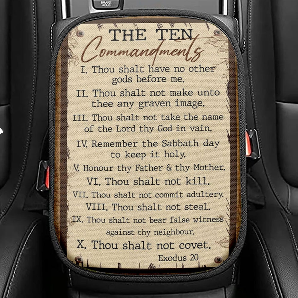 Ten Commandments Seat Box Cover, Christian Car Center Console Cover, Jesus Car Interior Accessories