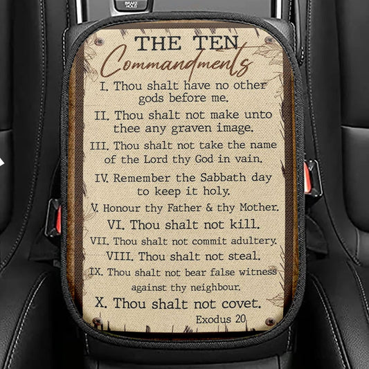 Ten Commandments Seat Box Cover, Christian Car Center Console Cover, Jesus Car Interior Accessories