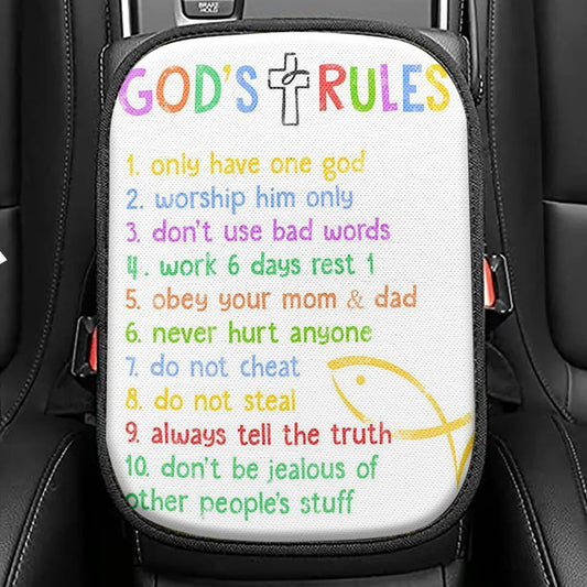 Ten Commandments Seat Box Cover, Christian Car Center Console Cover, Scripture Car Interior Accessories