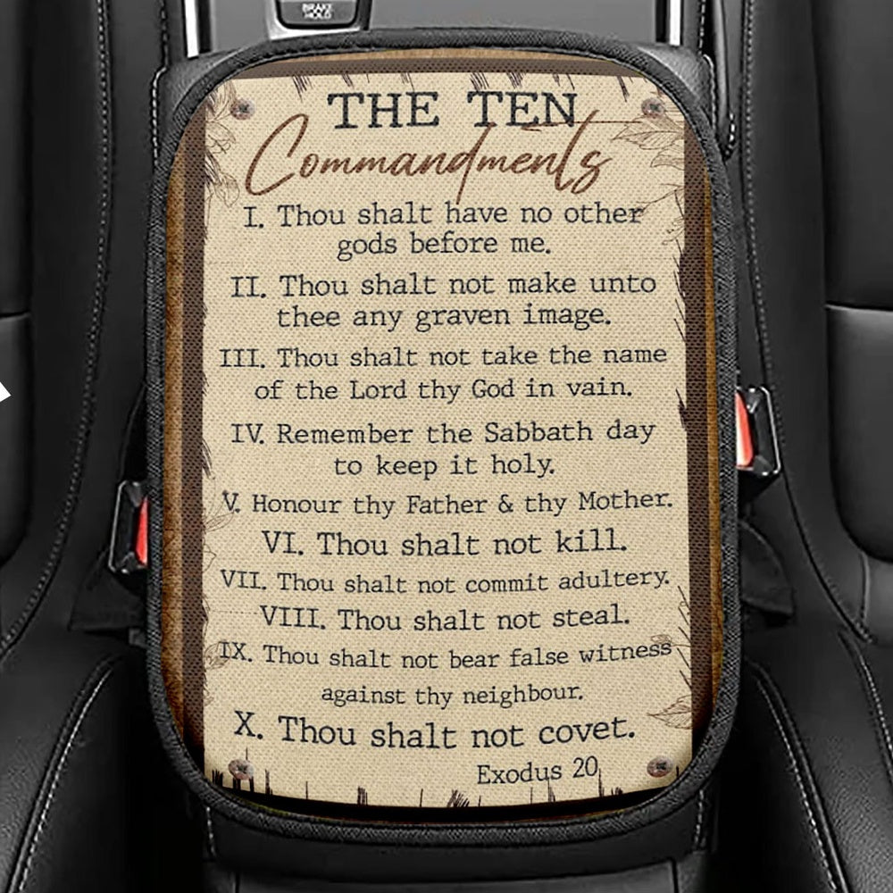Ten Commandments Seat Box Cover, Christian Car Center Console Cover, Scripture Interior Car Accessories