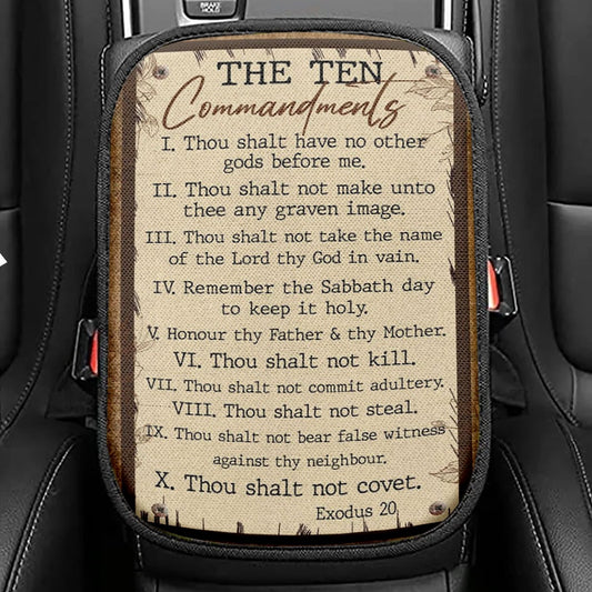 Ten Commandments Seat Box Cover, Christian Car Center Console Cover, Scripture Interior Car Accessories