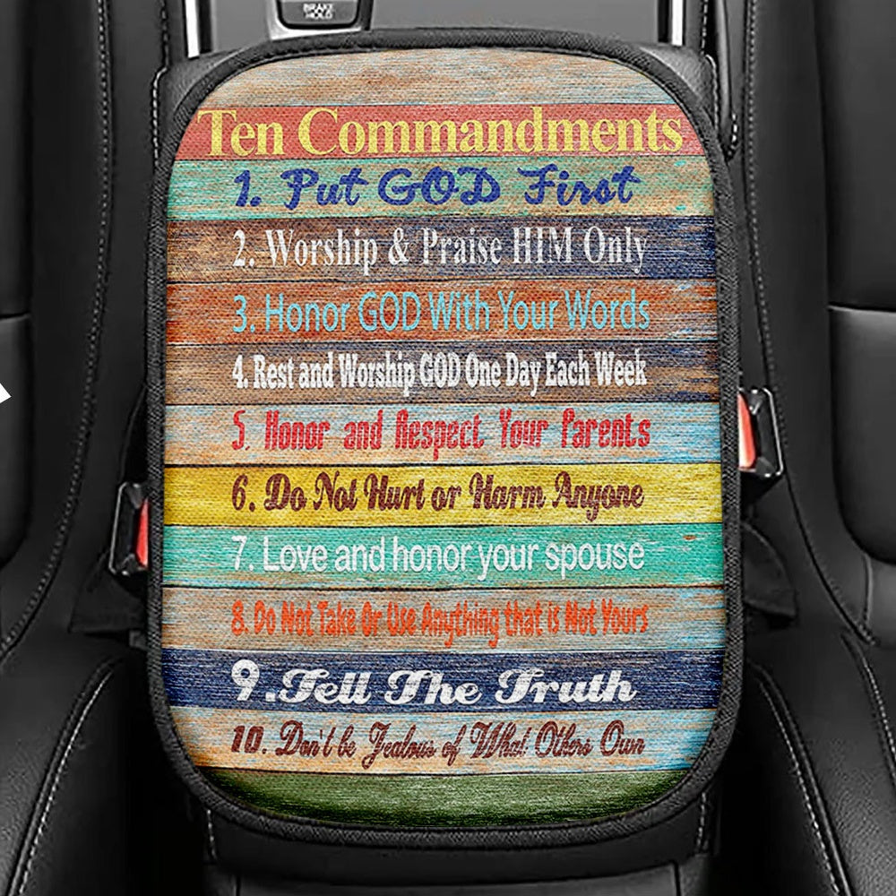 Ten Commandments Seat Box Cover, Christian Inspirational Car Center Console Cover