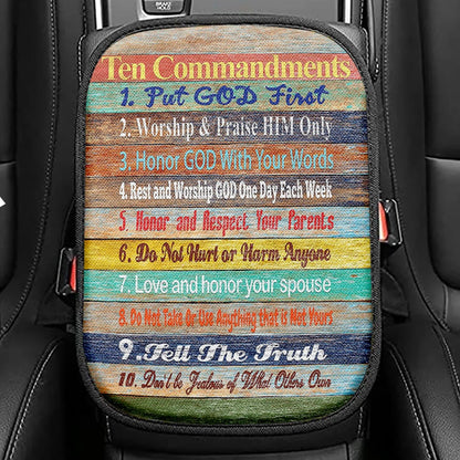 Ten Commandments Seat Box Cover, Christian Inspirational Car Center Console Cover