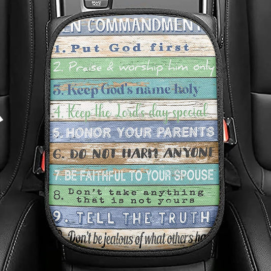 Ten Commandments Seat Box Cover, Gods Rules Car Center Console Cover,Christian Car Interior Accessories
