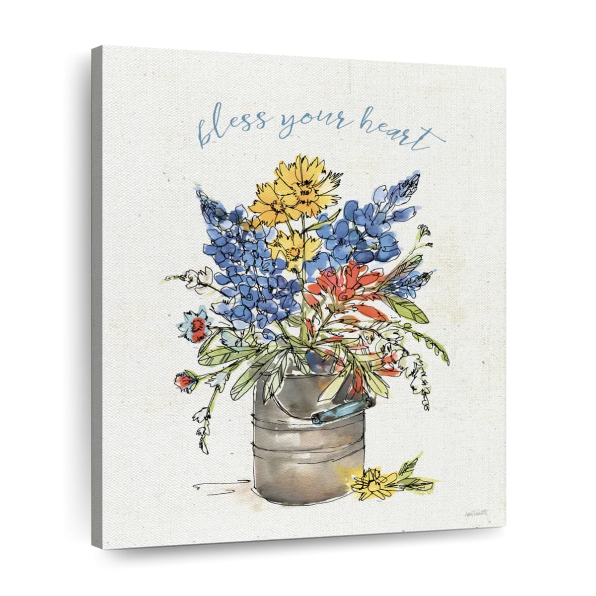 Texas Bluebonnet Bless Your Heart Wall Art Canvas - Canvas Religious Wall Art - Christian Wall Decor Living Room