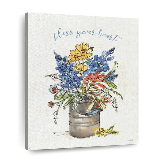 Texas Bluebonnet Bless Your Heart Wall Art Canvas - Canvas Religious Wall Art - Christian Wall Decor Living Room