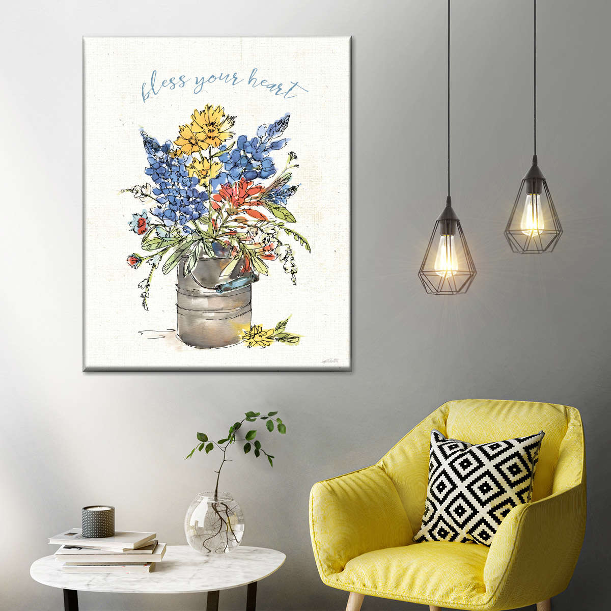 Texas Bluebonnet Bless Your Heart Wall Art Canvas - Canvas Religious Wall Art - Christian Wall Decor Living Room