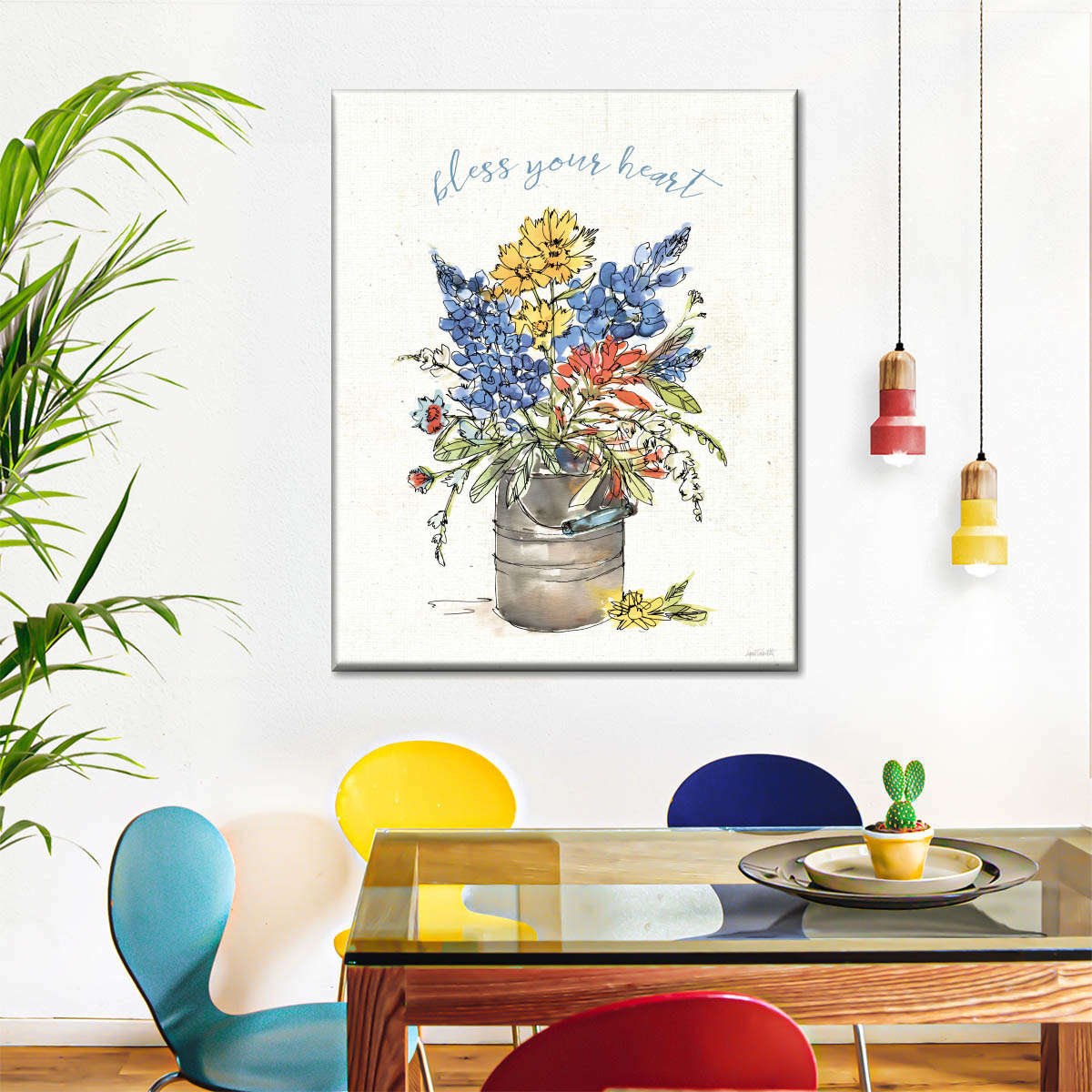 Texas Bluebonnet Bless Your Heart Wall Art Canvas - Canvas Religious Wall Art - Christian Wall Decor Living Room