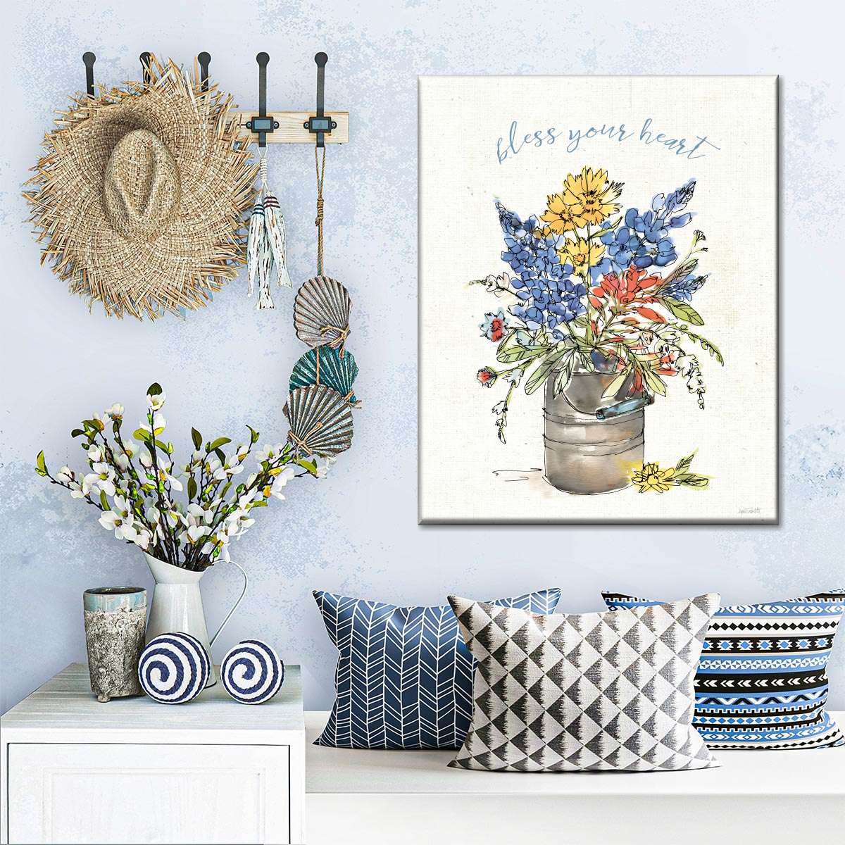 Texas Bluebonnet Bless Your Heart Wall Art Canvas - Canvas Religious Wall Art - Christian Wall Decor Living Room