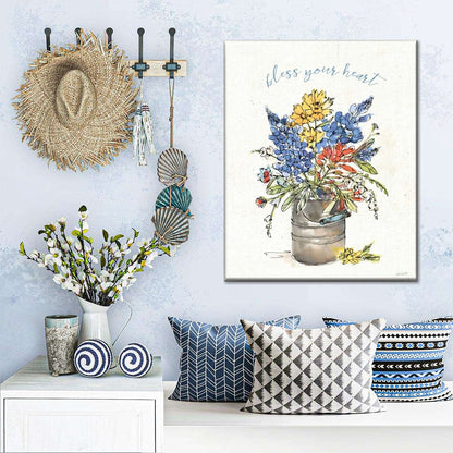 Texas Bluebonnet Bless Your Heart Wall Art Canvas - Canvas Religious Wall Art - Christian Wall Decor Living Room