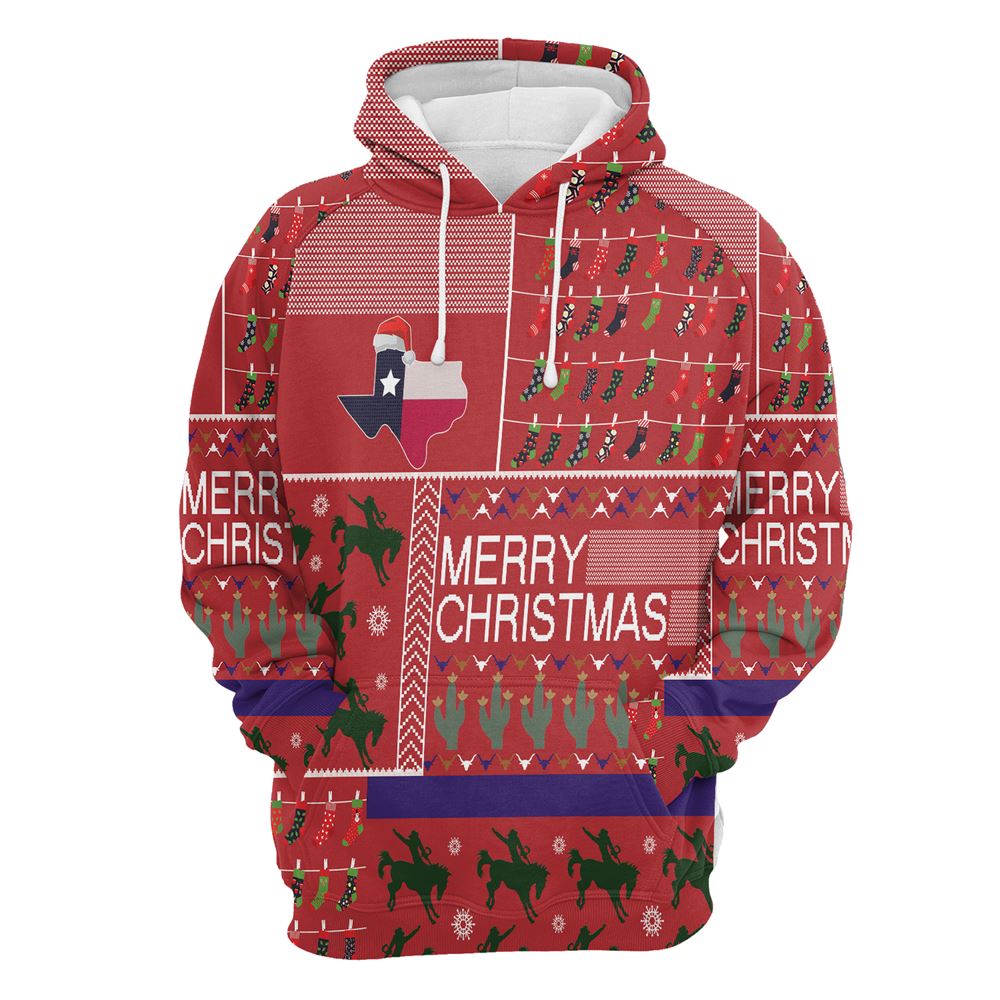 Texas Merry Christmas All Over Print 3D Hoodie For Men And Women, Best Gift For Dog lovers, Best Outfit Christmas