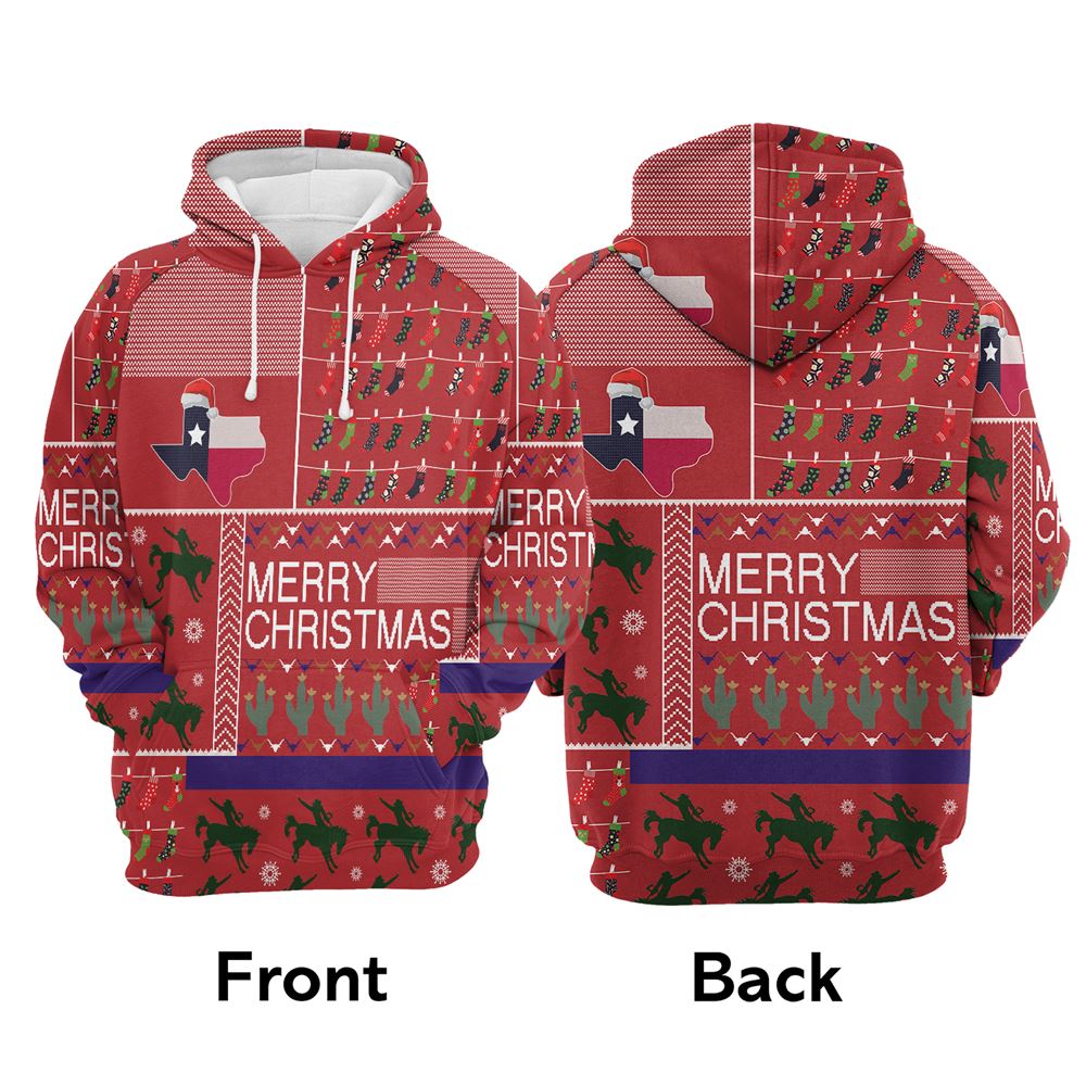 Texas Merry Christmas All Over Print 3D Hoodie For Men And Women, Best Gift For Dog lovers, Best Outfit Christmas