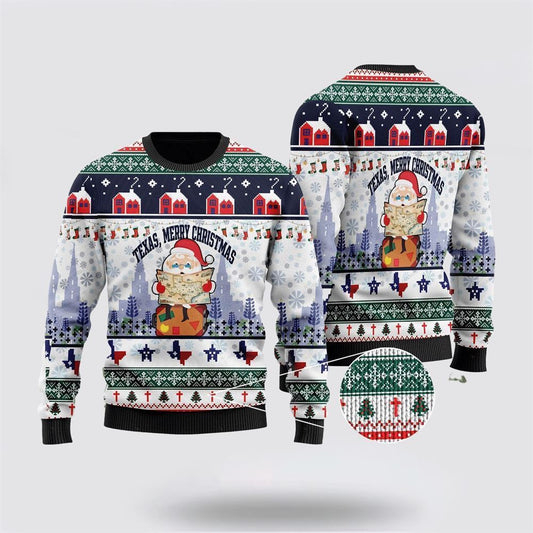 Texas Merry Christmas Jesus Santa Claus Ugly Christmas Sweater For Men And Women, Best Gift For Christmas, The Beautiful Winter Christmas Outfit