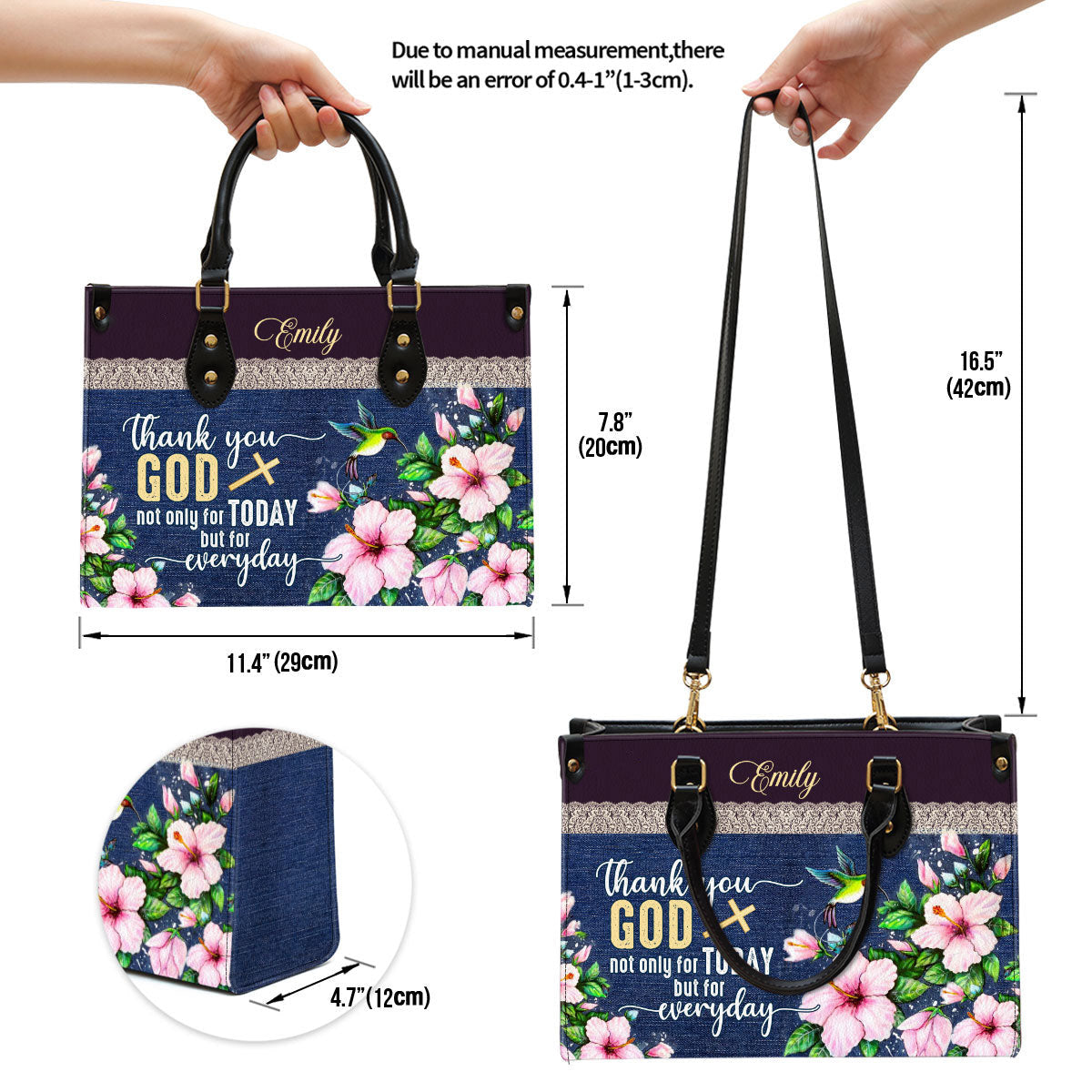 Thank You God Not Only For Today But For Everyday Flower And Humming Bird Leather Bag - Personalized Leather Bag for Christian Women