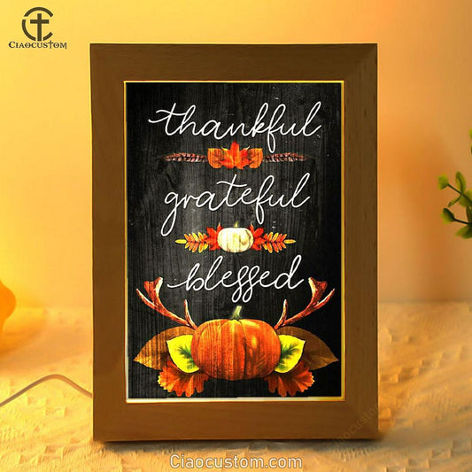 Thankful Grateful Blessed Christian Thanksgiving Frame Lamp Prints - Bible Verse Wooden Lamp - Scripture Night Light