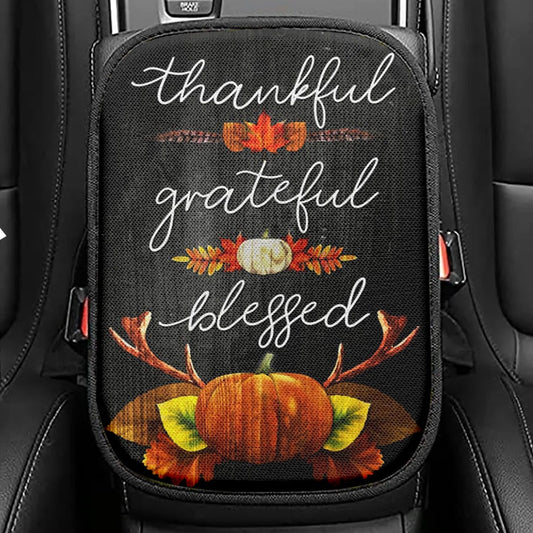 Thankful Grateful Blessed Christian Thanksgiving Seat Box Cover, Bible Verse Car Center Console Cover, Scripture Car Interior Accessories