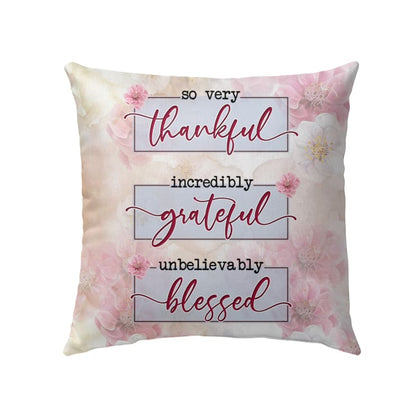 Thankful Grateful Blessed Floral Christian Throw Pillow